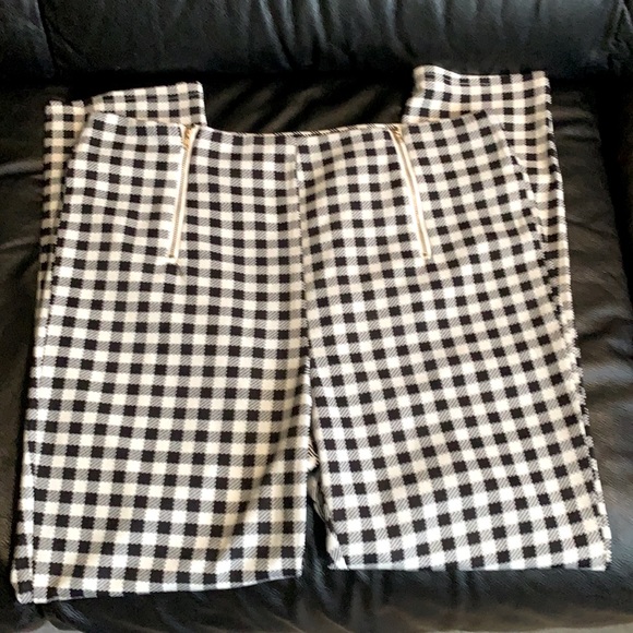 Pants & Jumpsuits Double Zip Up Front Herringbone Black And White